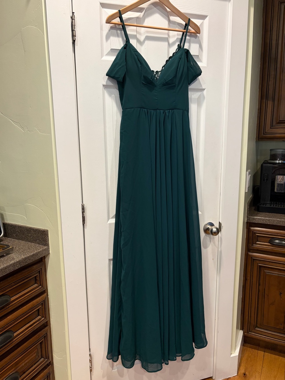 Baltic Born Emerald Bianca Lace Off-Shoulder Spaghetti Strap Maxi Dress